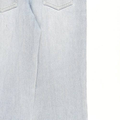 NEXT Womens Blue Cotton Wide-Leg Jeans Size 14 L30 in Regular Button - Raw Hem