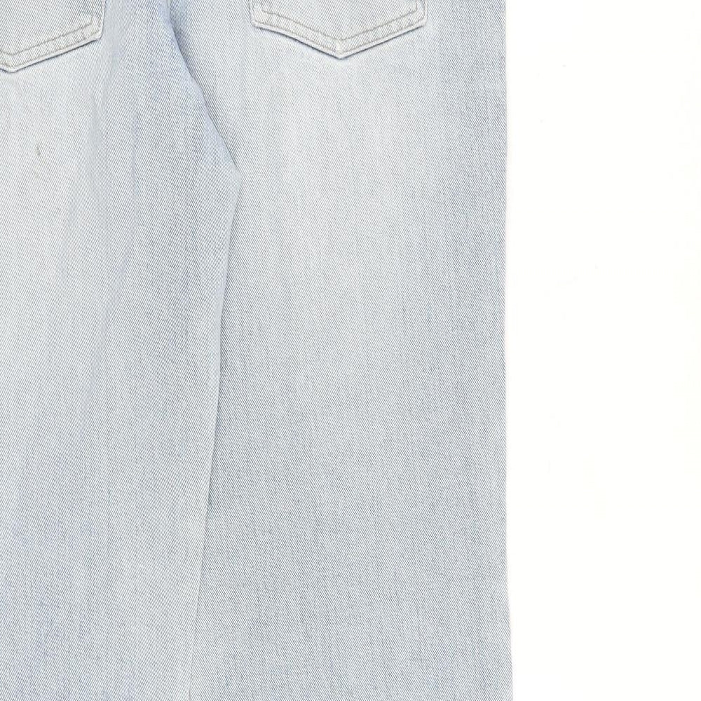 NEXT Womens Blue Cotton Wide-Leg Jeans Size 14 L30 in Regular Button - Raw Hem