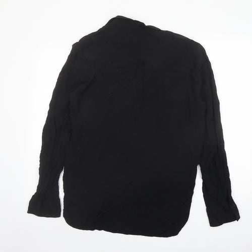 Zara Womens Black Polyester Basic Button-Up Size XL Collared