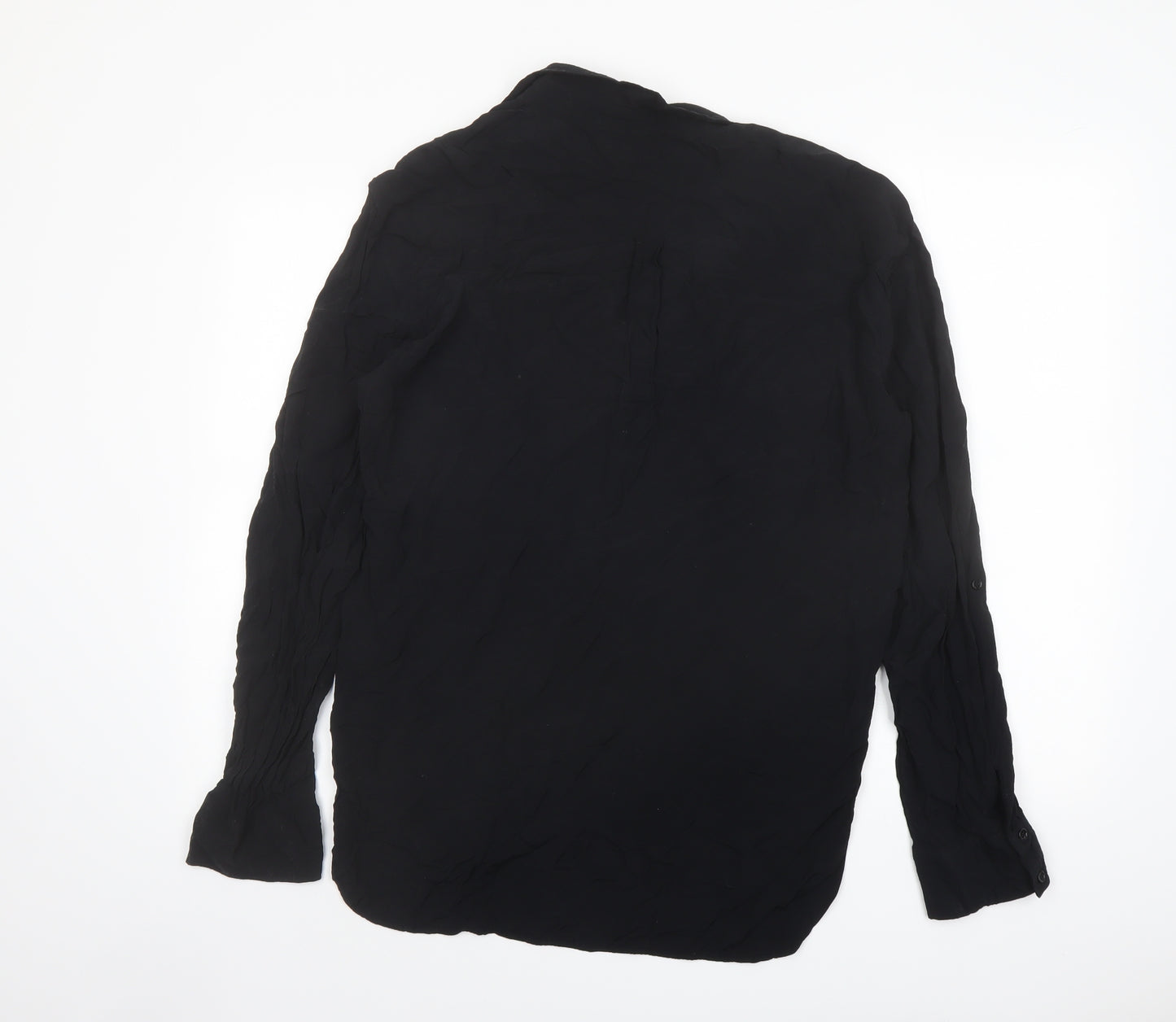 Zara Womens Black Polyester Basic Button-Up Size XL Collared