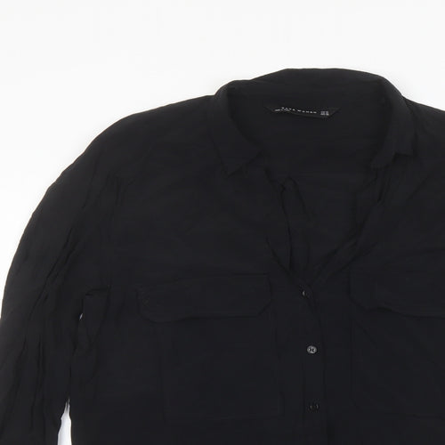 Zara Womens Black Polyester Basic Button-Up Size XL Collared