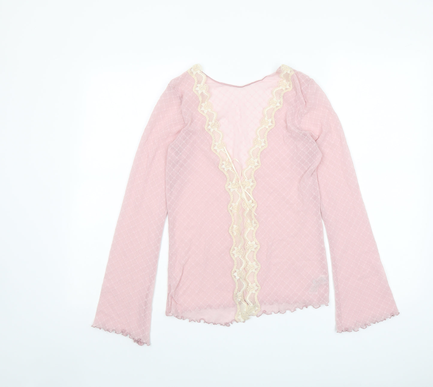 Marks and Spencer Womens Pink Polyamide Basic Blouse Size 10 V-Neck - Lace Trim