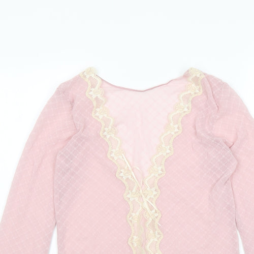 Marks and Spencer Womens Pink Polyamide Basic Blouse Size 10 V-Neck - Lace Trim