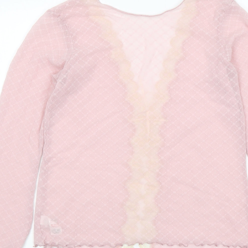 Marks and Spencer Womens Pink Polyamide Basic Blouse Size 10 V-Neck - Lace Trim
