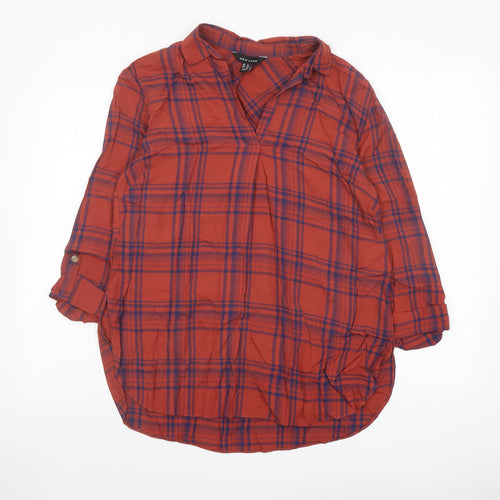New Look Womens Red Plaid Viscose Basic Blouse Size 8 Collared