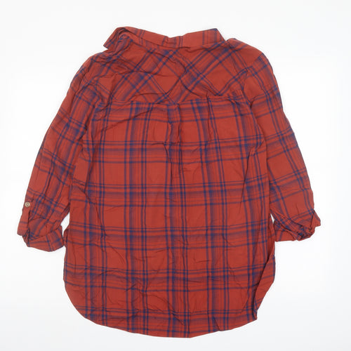 New Look Womens Red Plaid Viscose Basic Blouse Size 8 Collared