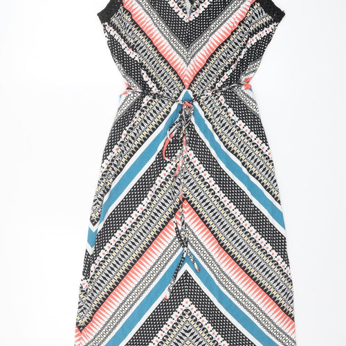 Oasis Womens Multicoloured Geometric Viscose A-Line Size S Round Neck Pullover