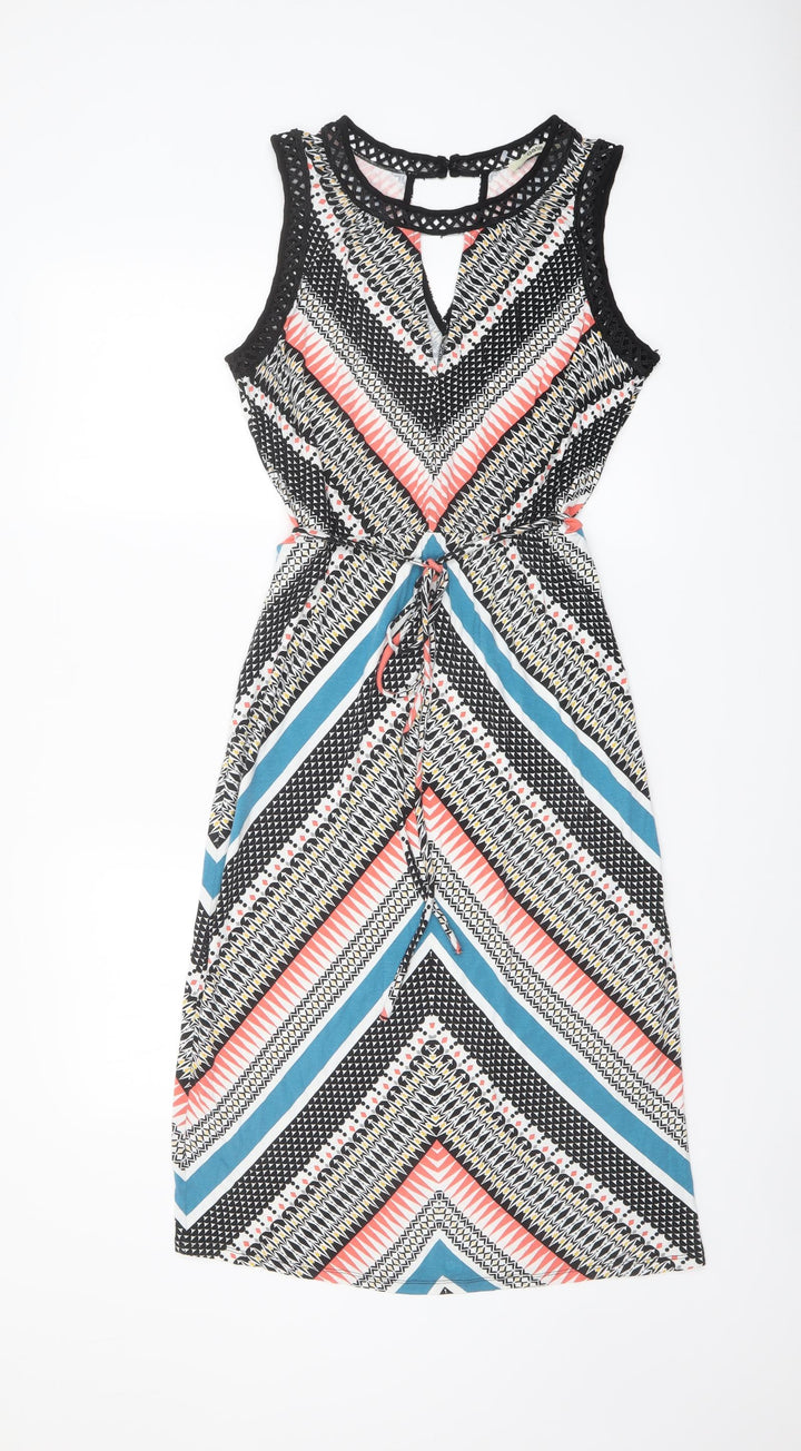 Oasis Womens Multicoloured Geometric Viscose A-Line Size S Round Neck Pullover