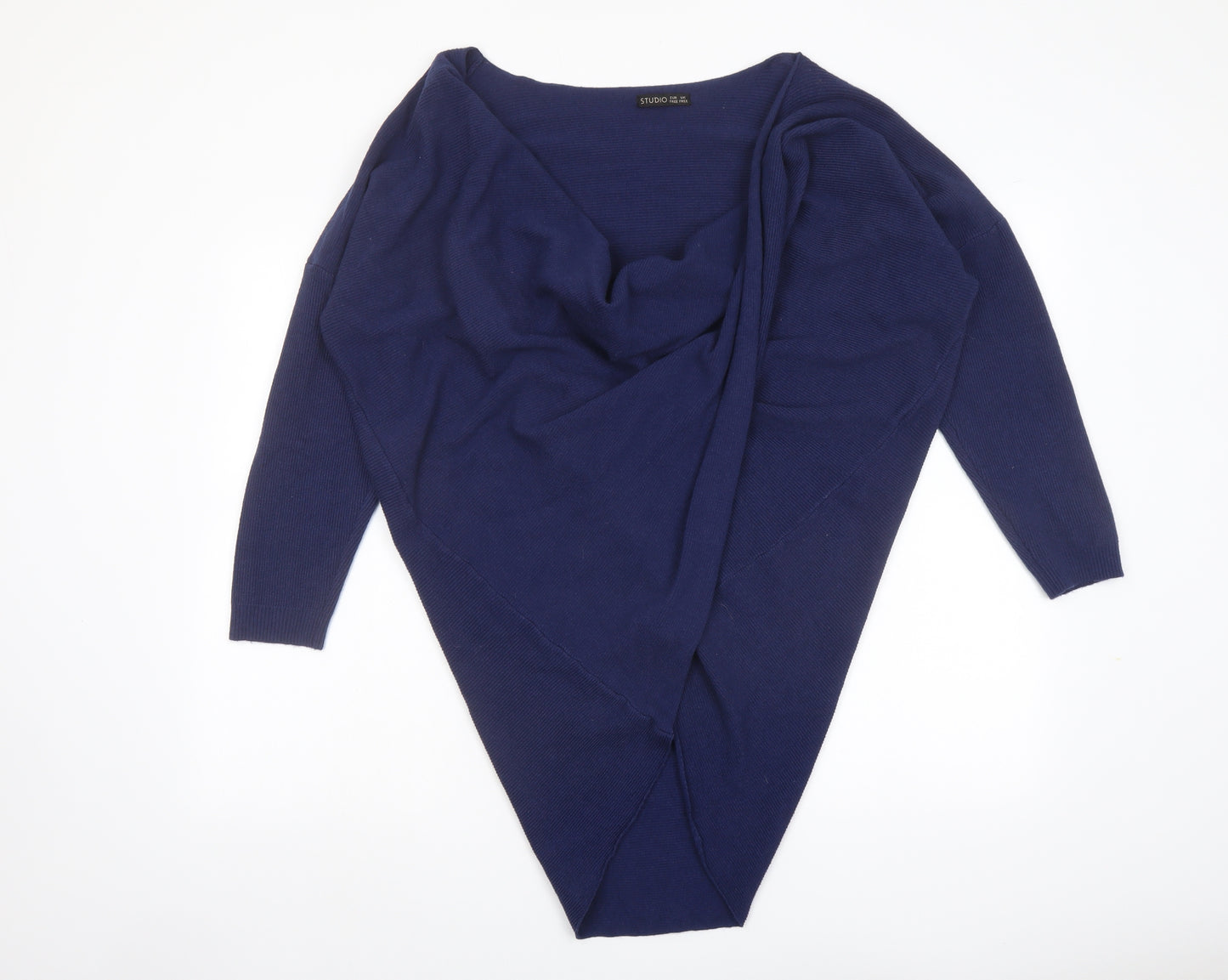 Studio Womens Blue Cowl Neck Viscose Pullover Jumper One Size