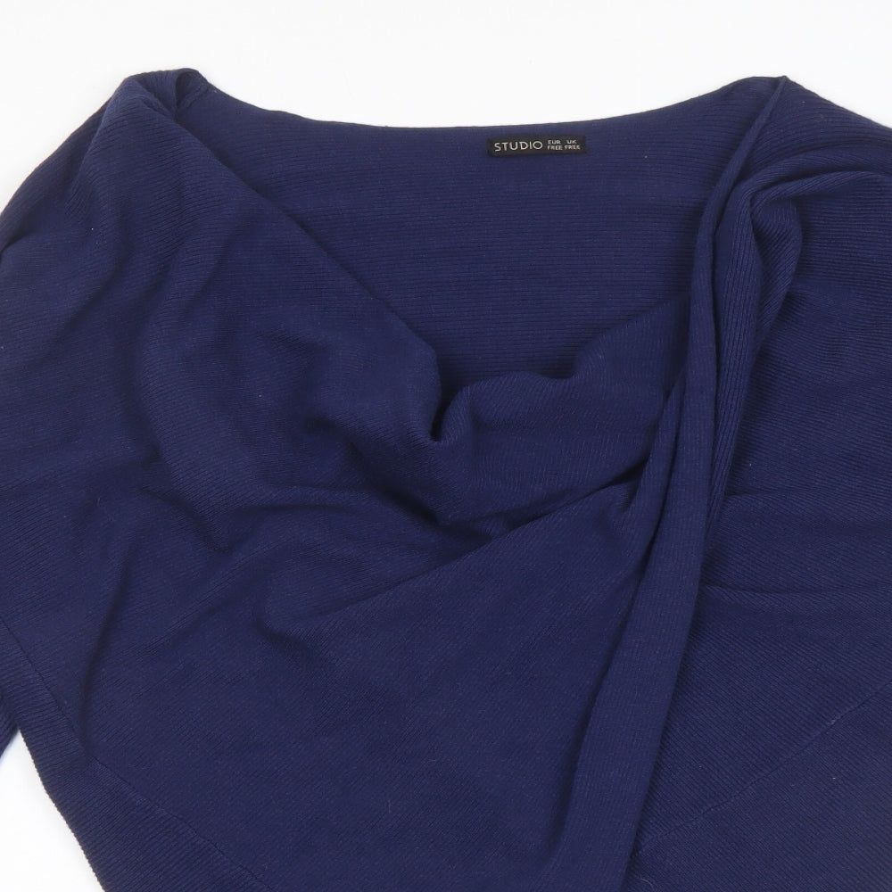 Studio Womens Blue Cowl Neck Viscose Pullover Jumper One Size