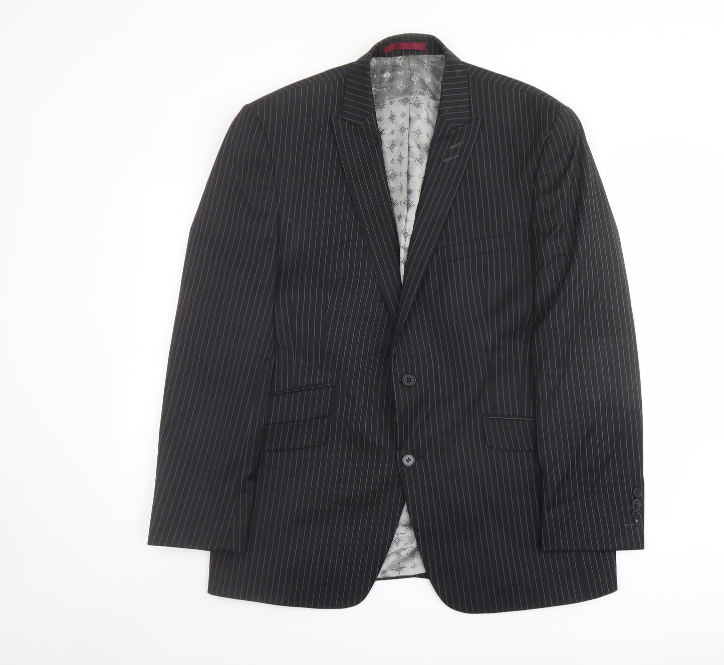 Limehaus Mens Black Striped Polyester Jacket Suit Jacket Size 42 Regular