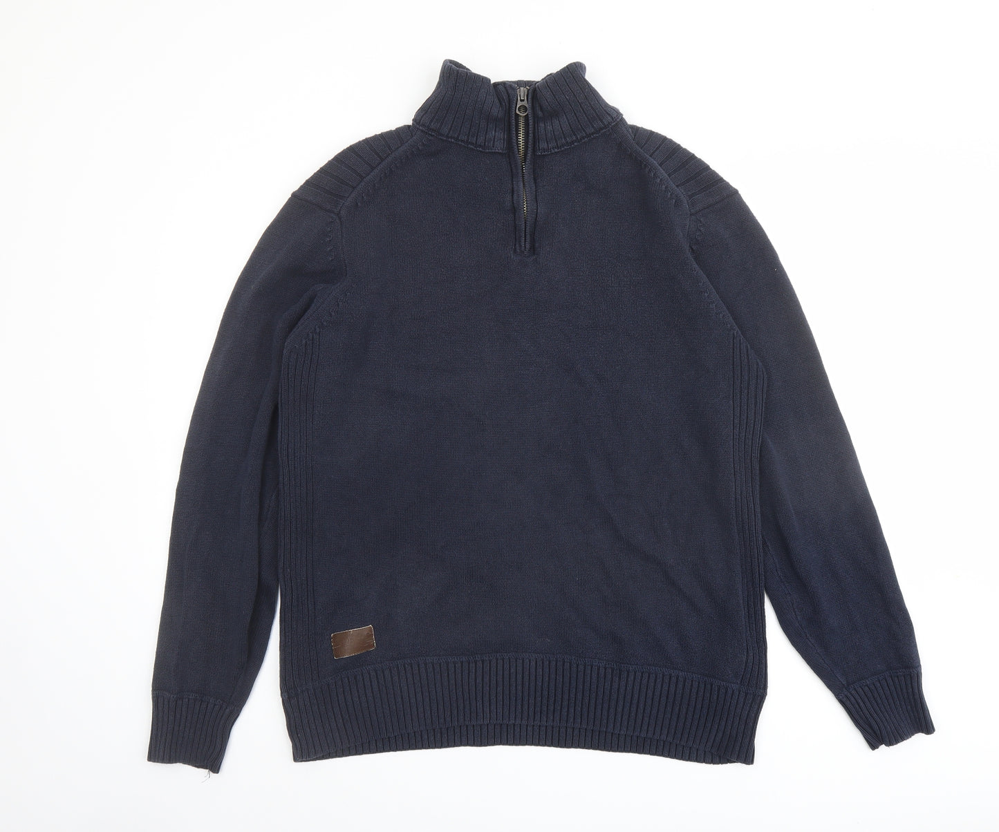 NEXT Mens Blue High Neck Cotton Henley Jumper Size L Long Sleeve