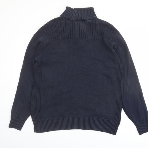 NEXT Mens Blue High Neck Cotton Henley Jumper Size L Long Sleeve