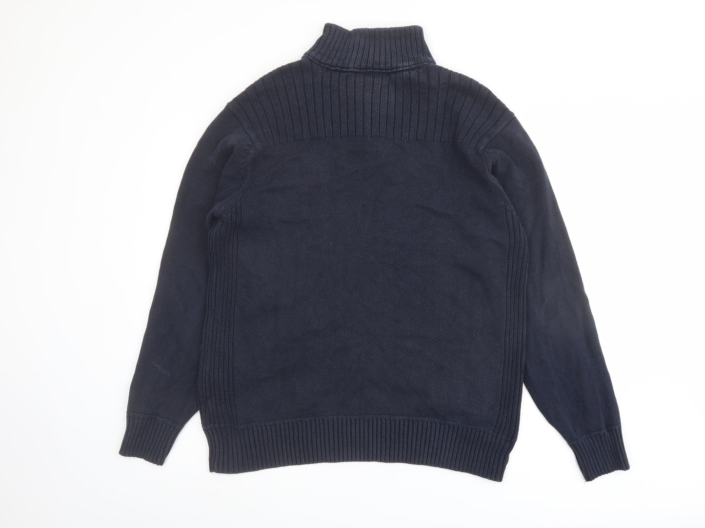 NEXT Mens Blue High Neck Cotton Henley Jumper Size L Long Sleeve