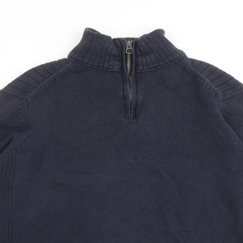 NEXT Mens Blue High Neck Cotton Henley Jumper Size L Long Sleeve