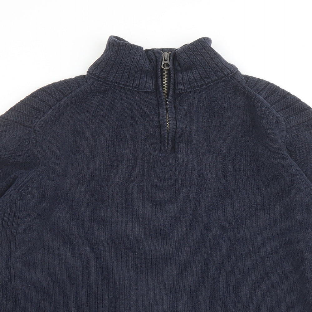 NEXT Mens Blue High Neck Cotton Henley Jumper Size L Long Sleeve