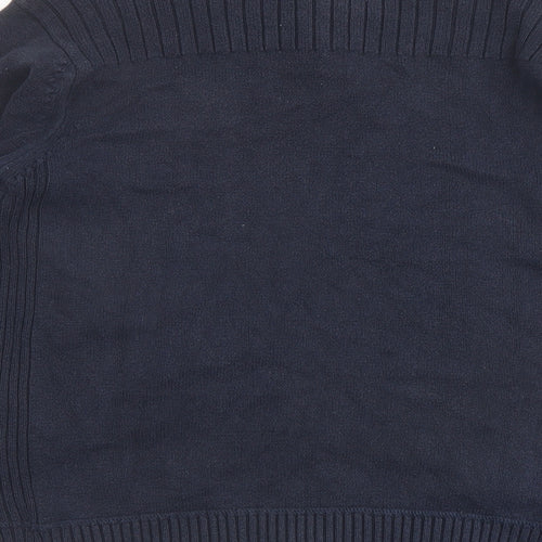 NEXT Mens Blue High Neck Cotton Henley Jumper Size L Long Sleeve