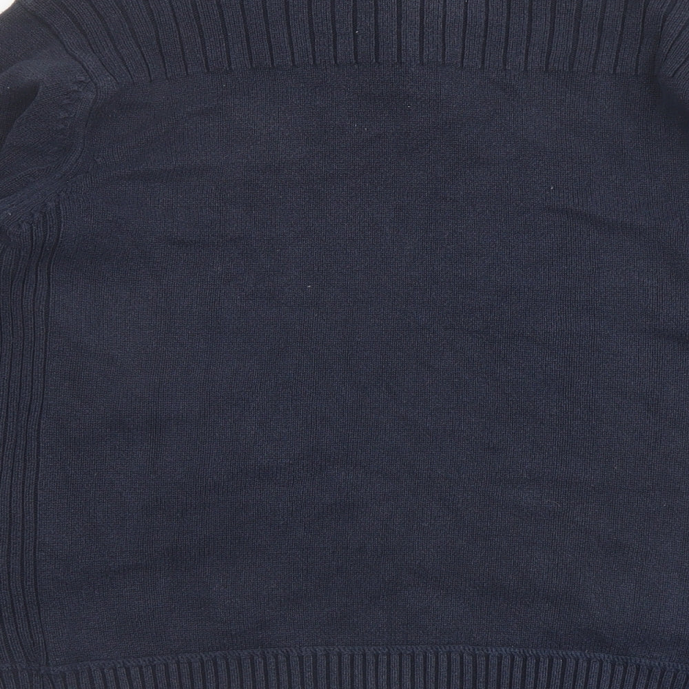 NEXT Mens Blue High Neck Cotton Henley Jumper Size L Long Sleeve