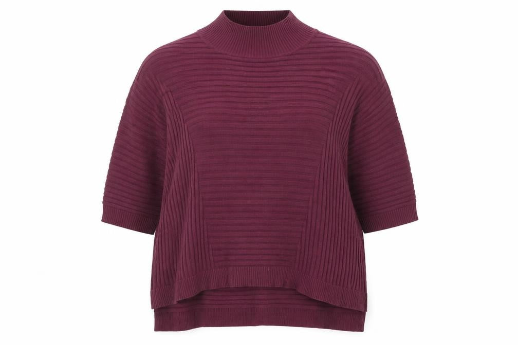 Front view of Select women’s purple mock neck acrylic jumper, size UK 14