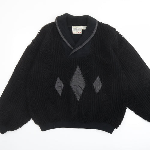 Concept Clothing Compamny Mens Black Collared Acrylic Pullover Jumper Size M Long Sleeve
