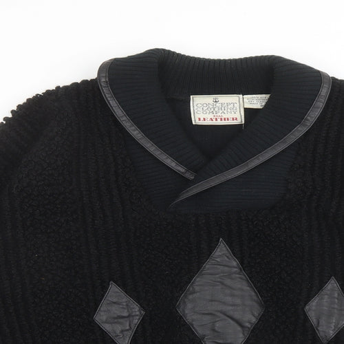 Concept Clothing Compamny Mens Black Collared Acrylic Pullover Jumper Size M Long Sleeve
