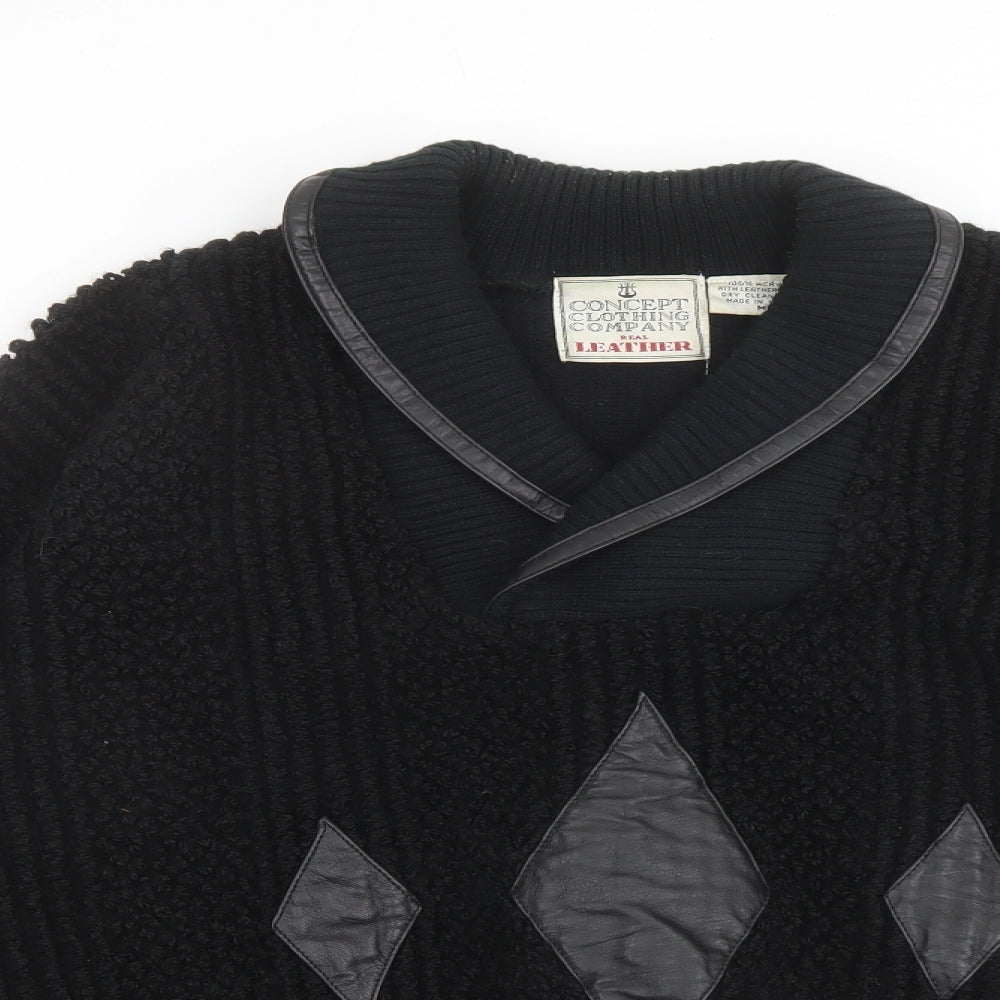 Concept Clothing Compamny Mens Black Collared Acrylic Pullover Jumper Size M Long Sleeve