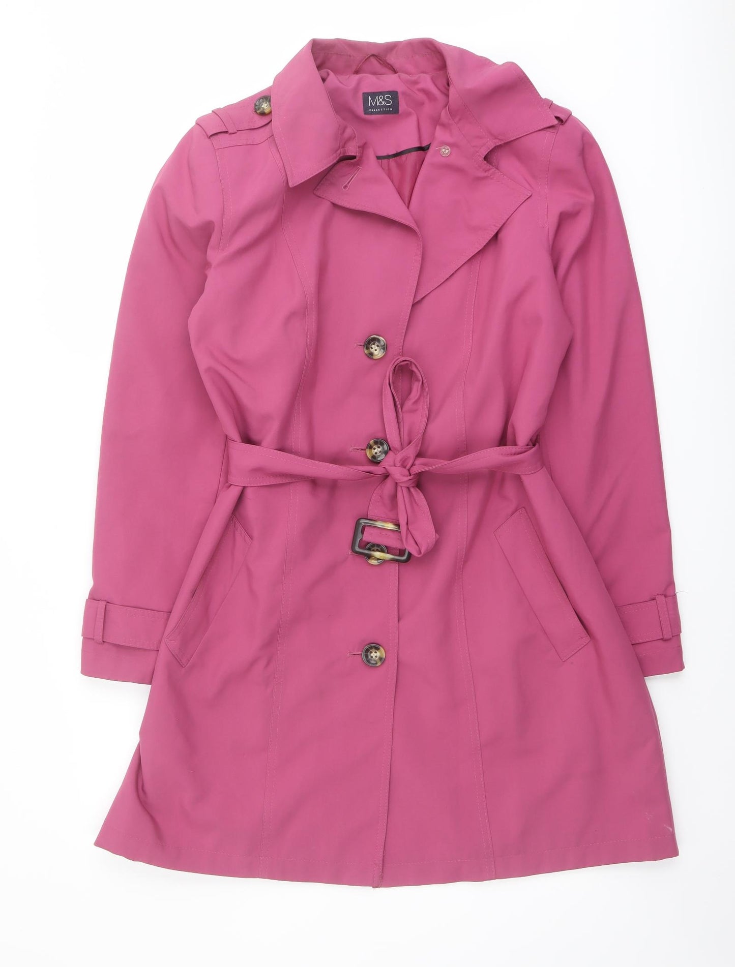 Marks and Spencer Womens Pink Trench Coat Coat Size 16 Button