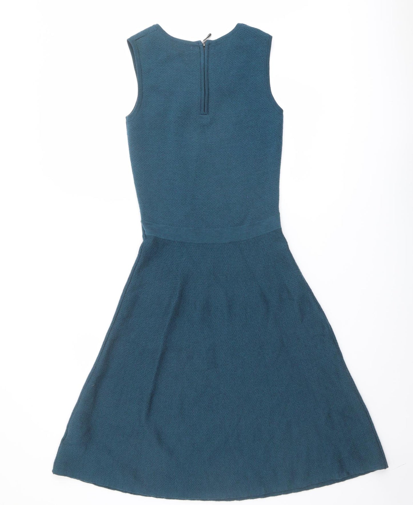 Clements Ribeiro Womens Blue Wool Skater Dress Size XS Boat Neck Zip - Embellished Neckline