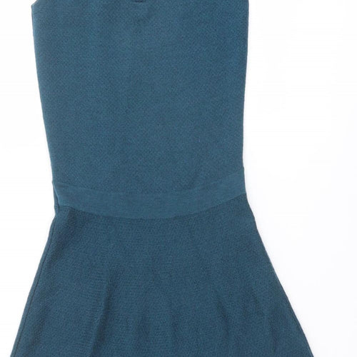 Clements Ribeiro Womens Blue Wool Skater Dress Size XS Boat Neck Zip - Embellished Neckline