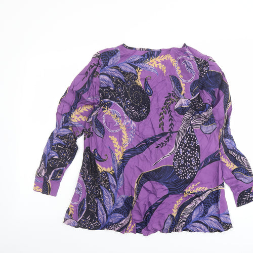 Masai Womens Purple Geometric Viscose Basic Blouse Size S Round Neck