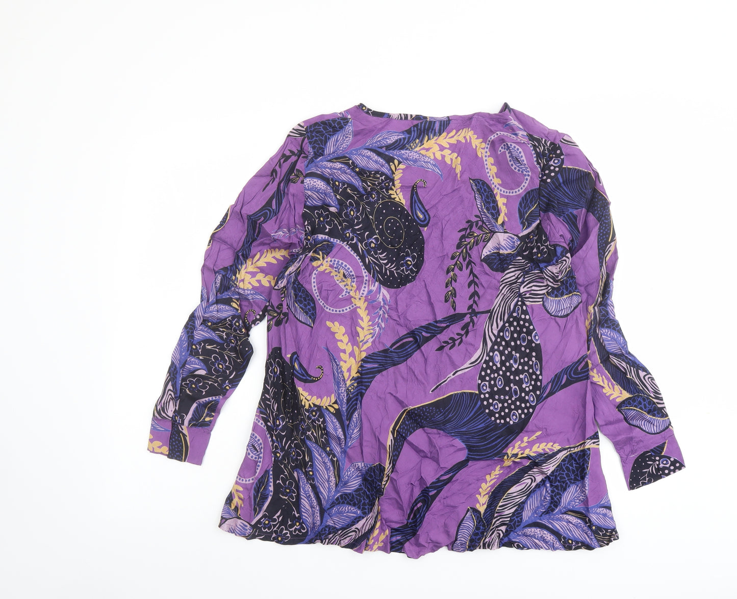 Masai Womens Purple Geometric Viscose Basic Blouse Size S Round Neck