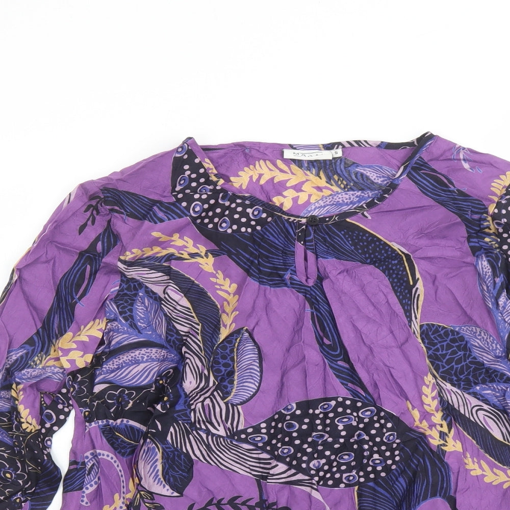 Masai Womens Purple Geometric Viscose Basic Blouse Size S Round Neck