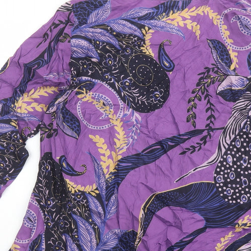 Masai Womens Purple Geometric Viscose Basic Blouse Size S Round Neck
