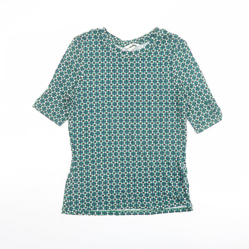 H&M Womens Green Geometric Viscose Basic T-Shirt Size M Round Neck