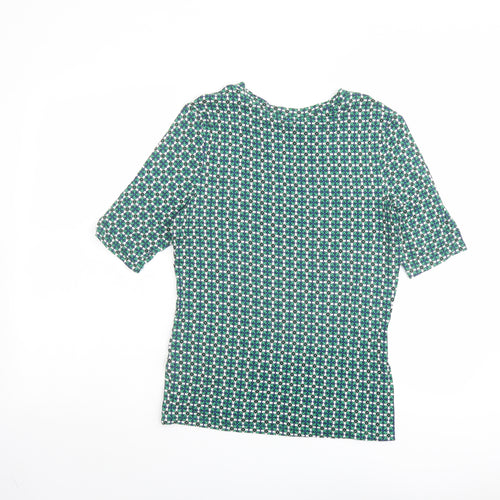H&M Womens Green Geometric Viscose Basic T-Shirt Size M Round Neck