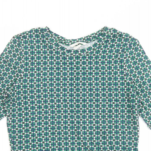 H&M Womens Green Geometric Viscose Basic T-Shirt Size M Round Neck
