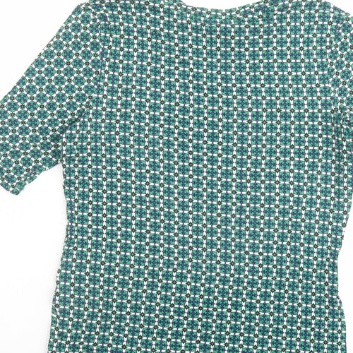 H&M Womens Green Geometric Viscose Basic T-Shirt Size M Round Neck