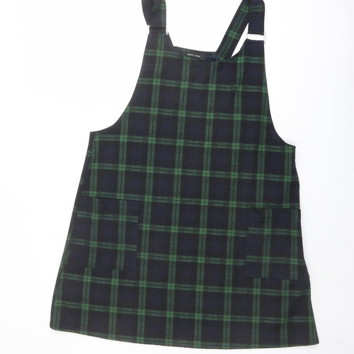 New Look Womens Green Plaid Polyester Pinafore/Dungaree Dress Size 14 Square Neck Pullover