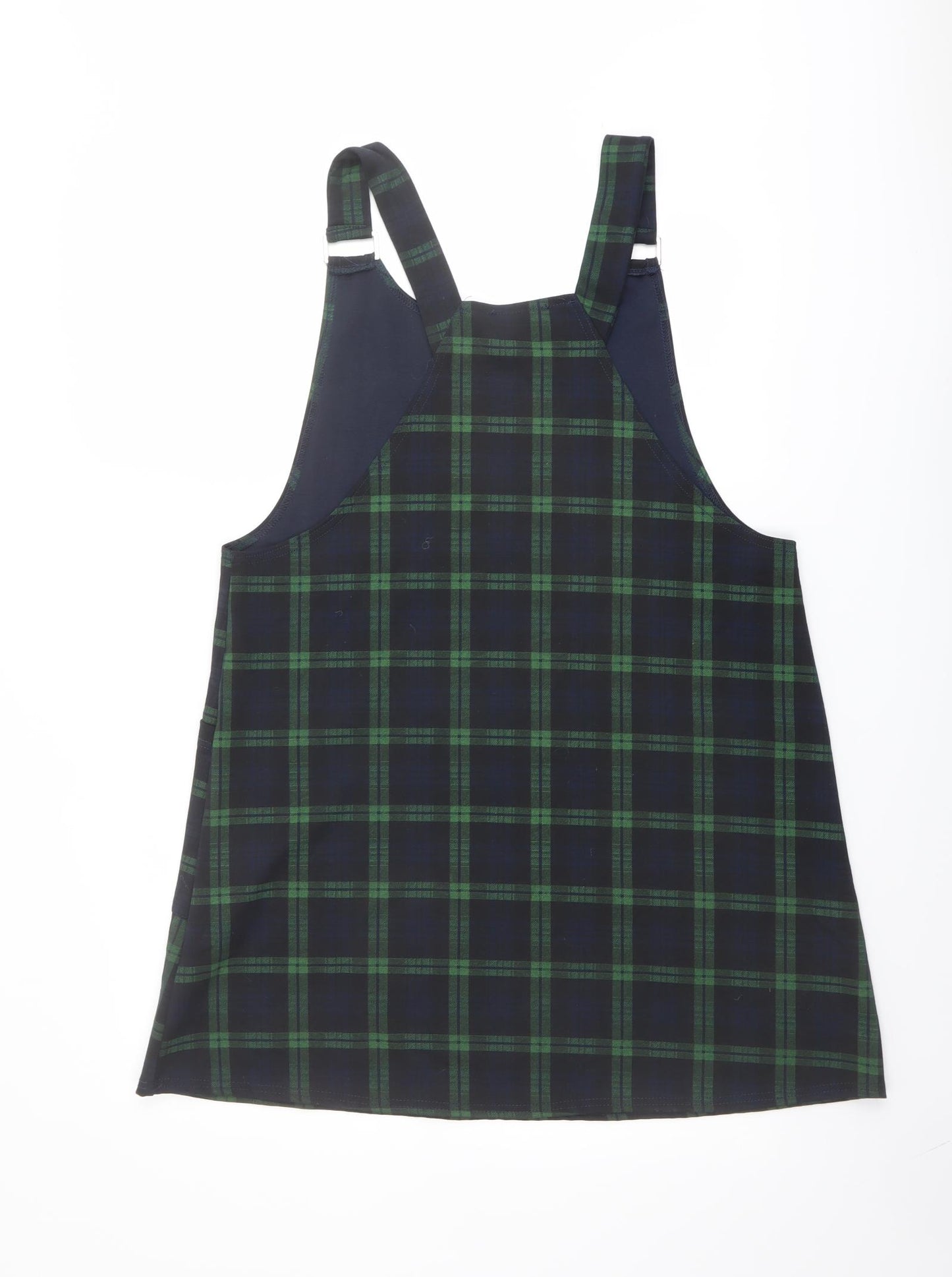 New Look Womens Green Plaid Polyester Pinafore/Dungaree Dress Size 14 Square Neck Pullover