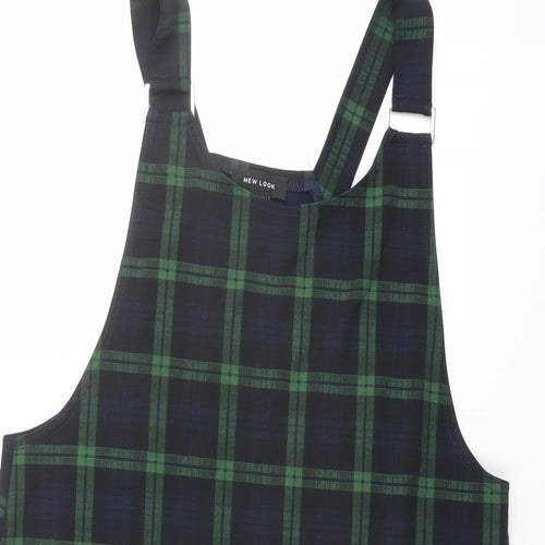 New Look Womens Green Plaid Polyester Pinafore/Dungaree Dress Size 14 Square Neck Pullover
