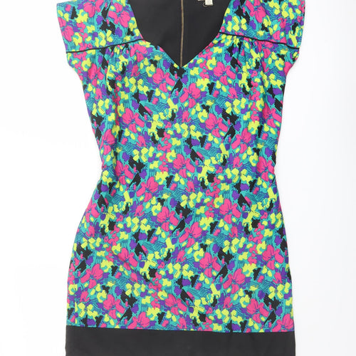 Yumi Womens Multicoloured Floral Polyester Mini Size 8 V-Neck Zip