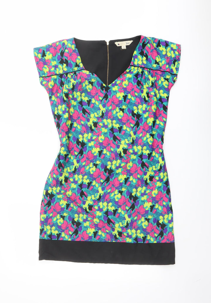 Yumi Womens Multicoloured Floral Polyester Mini Size 8 V-Neck Zip