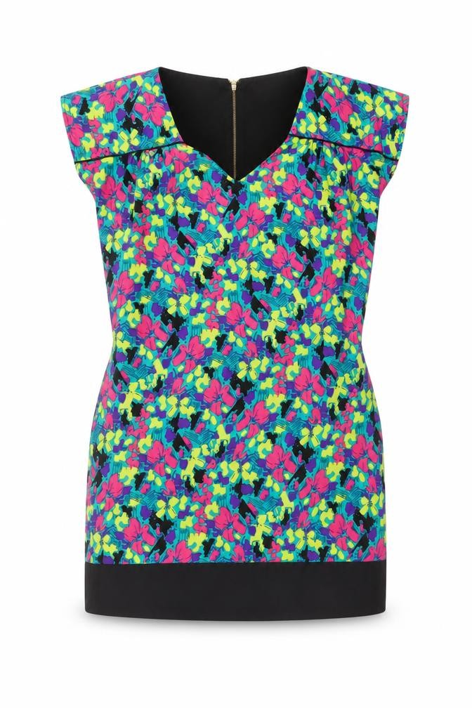 Front view of Yumi women’s multicoloured floral polyester mini, size UK 8, v-neck zip