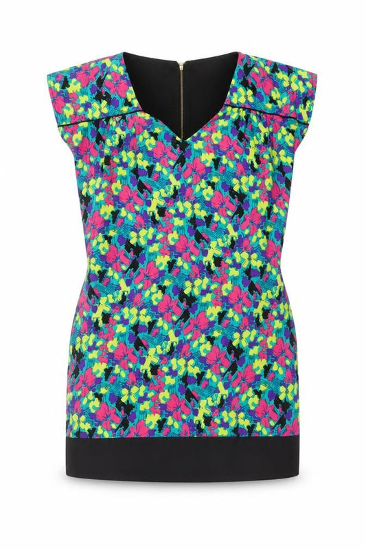 Front view of Yumi women’s multicoloured floral polyester mini, size UK 8, v-neck zip