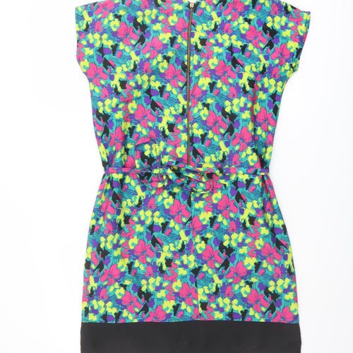 Yumi Womens Multicoloured Floral Polyester Mini Size 8 V-Neck Zip