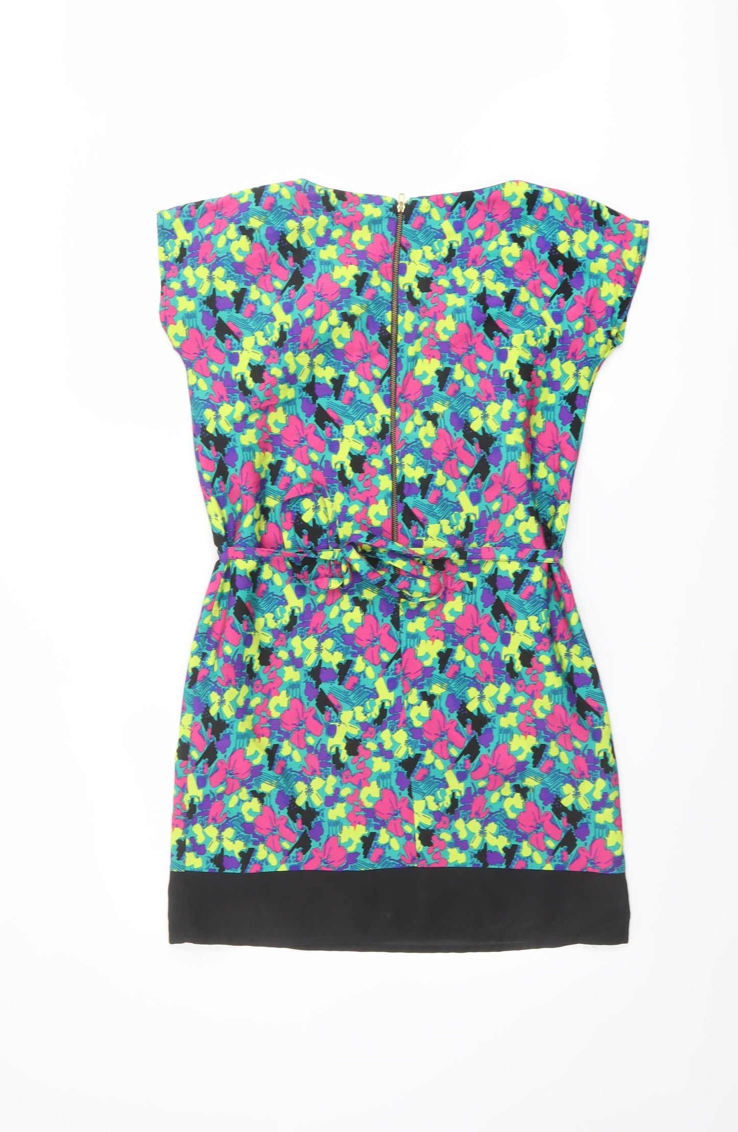 Yumi Womens Multicoloured Floral Polyester Mini Size 8 V-Neck Zip