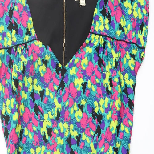 Yumi Womens Multicoloured Floral Polyester Mini Size 8 V-Neck Zip