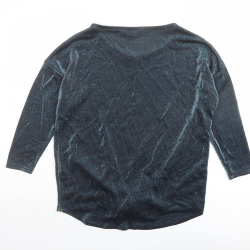 Principles Womens Blue Nylon Basic Blouse Size 10 Boat Neck - Tie Front Detail