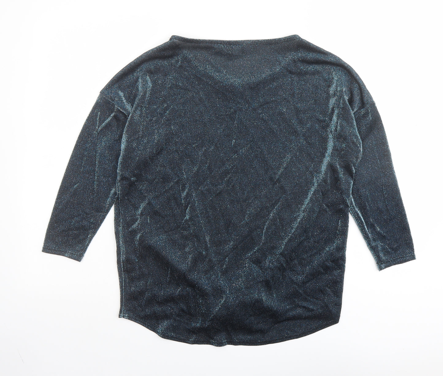 Principles Womens Blue Nylon Basic Blouse Size 10 Boat Neck - Tie Front Detail