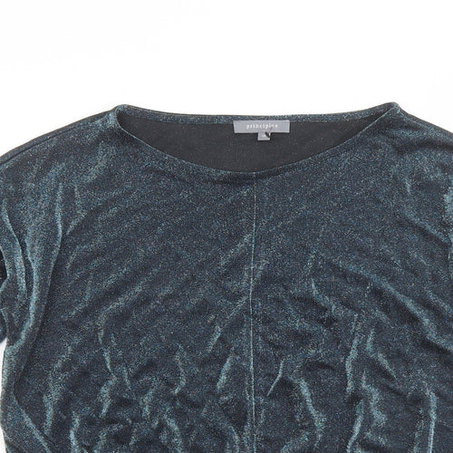 Principles Womens Blue Nylon Basic Blouse Size 10 Boat Neck - Tie Front Detail